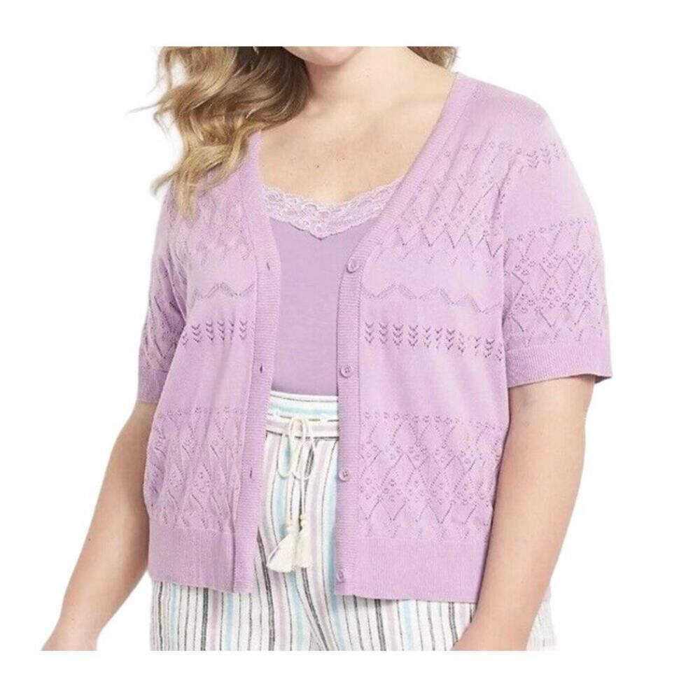 Lane Bryant Cardigan Sweater Classic Perfect Sleeve Button-Front Lilac Womens 26